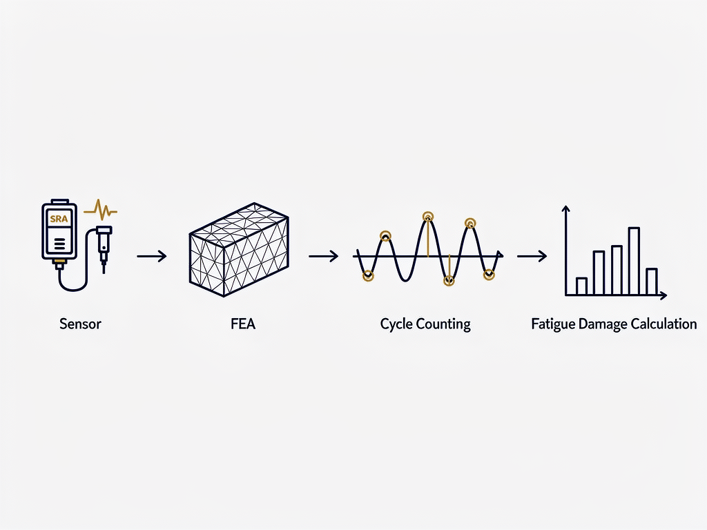 Flowchart illustrating the key components of Stress Reversal Analysis: data acquisition, finite element analysis, cycle counting, and fatigue damage accumulation.
